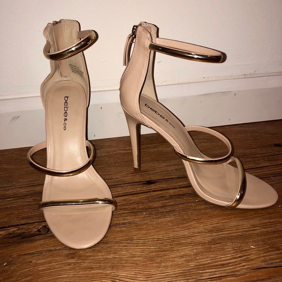 3 strap gold heels